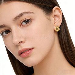 不規則な楕円形の304ステンレススチール製スタッドピアス（女性用）  18KGP本金メッキ  24x20mm&nbsp;AM9832
