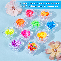 10個 10色 音符 ペット スパンコール ネイルケア デコレーション アクセサリー  ミックスカラー  6x6x1mm  5.23g / pc  1pc /カラー&nbsp;MRMJ-OC0003-98