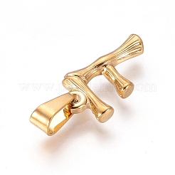 304ステンレスペンダント  竹風  文字L  イオンプレーティング（ip）  18KGP本金メッキ  文字.f  19x11x3mm  穴：3x7mm&nbsp;X-STAS-F235-01G-F