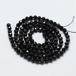 天然石ブラックスピネルビーズ連売り  多面カット  ラウンド  4mm  穴：0.5mm  約95個/連  14.96インチ（38cm）&nbsp;G-E366-07-4mm