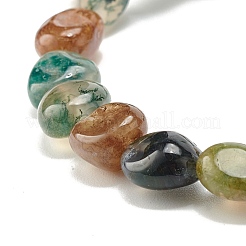 Natural Moss Agate Nuggets Beads Stretch Bracelet&nbsp;BJEW-JB07144-02