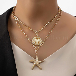 Bohemian Summer Alloy Shell Shape Starfish Pendant Double Layered Necklaces for Women&nbsp;FS-WGC6D9A-01