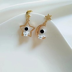 Moon & Star with Spaceman Alloy Resin Dangle Stud Earrings&nbsp;FS-WG8DF57-01