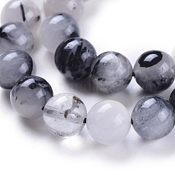 Natural Tourmalinated Quartz/Black Rutilated Quartz Beads Strands&nbsp;G-E558-04-8mm
