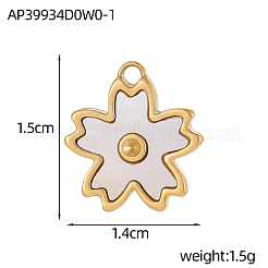 304ステンレススチールシェルペンダント  花のチャーム  イオンプレーティング（ip）  14KGP本金メッキ  15x14mm&nbsp;STAS-OY006-50G