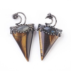 天然混合石大きなペンダント  真鍮パーツ  三角形  アンティークシルバー  53~58x28~29x16~18mm  穴：5x7mm&nbsp;G-F639-06