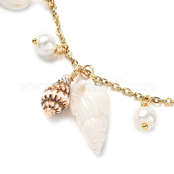 Natural Spiral Shell & Glass Pearl Charm Anklets&nbsp;AJEW-AN00567