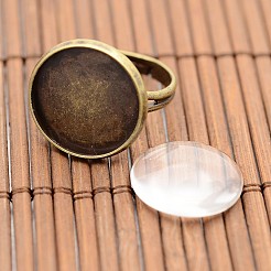 ヴィンテージ真鍮リングコンポーネントと透明なガラスカボション  ニッケルフリー  アンティークブロンズ  トレイ：16mm  17mm  ガラスカボション：15.73~16.13ミリ&nbsp;DIY-X0199-AB-NF