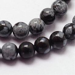 天然石スノーフレークオブシディアンビーズ連売り  ラウンド  2mm  穴：0.5mm  約180~190個/連  16インチ&nbsp;G-N0186-01-2mm