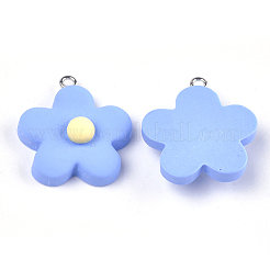 樹脂チャーム  鉄パーツ  花  プラチナ  ミックスカラー  28x25x7~8mm  穴：2mm&nbsp;X-RESI-Q207-01