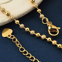 女性用ラックメッキ真鍮ラウンドビーズブレスレット  カドミウムフリー＆鉛フリー  901ステンレススチール留め具  長持ちメッキ  グリッターパウダー付き  18KGP本金メッキ  6-1/4インチ（16cm）&nbsp;BJEW-G735-01G