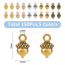 150本5色チベット風アロイペンダント  ドングリ  ミックスカラー  13x7.5x6mm  穴：1.8mm  30個/カラー&nbsp;FIND-FH0009-32