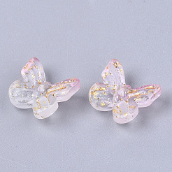 ツートン透明スプレー塗装ガラスチャーム  金色の箔付き  蝶  ピンク  7x11x3mm  穴：1.2mm&nbsp;GLAA-N035-08A-G04