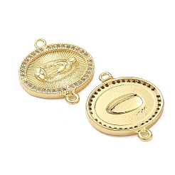 Religion Brass Micro Pave Clear Cubic Zirconia Oval with Virgin Mary Connector Charms&nbsp;KK-L243-21G