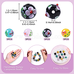 12Pcs 4 Colors Handmade Lampwork Bumpy Beads Strands&nbsp;LAMP-YW0001-36
