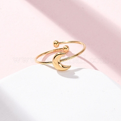 女性用304ステンレススチールオープンカフリング  イオンプレーティング（ip）  ムーン  内径：19mm  月：7.5x6mm&nbsp;RJEW-A071-01A-G