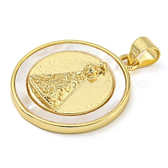 Rack Plating Brass Pave Shell Flat Round Pendants&nbsp;KK-Z063-11G-02