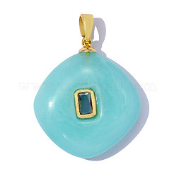 Brass Micro Pave Dark Turquoise Cubic Zirconia Pendants&nbsp;CU-OY001-60G