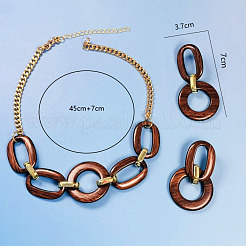 Alloy with Acrylic Oval Link Chain Pendant Necklace & Stud Dangle Earring Sets&nbsp;FS-WGB1D27-01