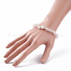 天然ローズクォーツチップビーズストレッチブレスレット、パール  女性のためのアクセサリー用原石のアクセサリー  内径：2-1/8インチ（5.4cm）&nbsp;BJEW-JB07918
