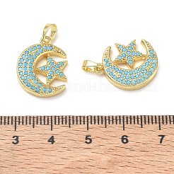 真鍮製ラインストーンペンダント  星のチャームを持つ月  ゴールドカラー  18.5x14.5x3mm  穴：5x3mm&nbsp;RB-CBA6BF7-01G