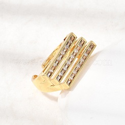 Brass Micro Pave Cubic Zirconia Cuff Rings for Women&nbsp;RJEW-K312-01B-G