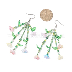 ガラスダングルピアス  花  アクリルと貝パール付き  プラチナ  92mm&nbsp;EJEW-TA00678