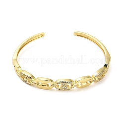 Brass Micro Pave Clear Cubic Zirconia Hollow Oval Open Cuff Bangles for Woman&nbsp;BJEW-M312-02A-G