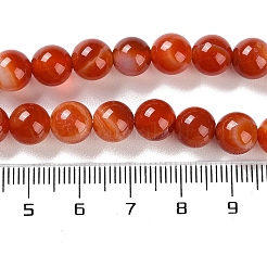 天然石縞瑪瑙/バンデットアゲートビーズ連売り  染め  ラウンド  サンゴ  8mm  穴：1.2mm  約24個/連  7.48''（19センチメートル）&nbsp;G-Z060-A01-B05