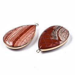 天然石レッドジャスパーペンダント  ライトゴールドメッキ真鍮パーツ  ティアドロップ  50~51x31~31.5x10mm  穴：2mm&nbsp;G-N326-108C