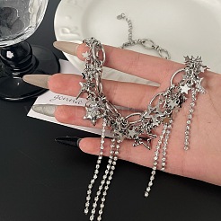 Star Brass & Alloy Crystal Rhinestone Tassel Choker Necklaces&nbsp;FS-WGAD64A-01