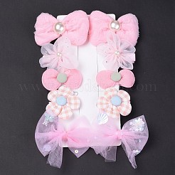 5 ペア 5 スタイルちょう結び & フラワーポリエステルアリゲーターヘアクリップ  鉄ヘアアクセサリー  ピンク  65x44x19mm  1ペア/スタイル&nbsp;PHAR-C012-01A