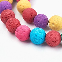 天然溶岩岩ビーズ連売り  染め  ラウンド  ミックスカラー  8mm  穴：1mm&nbsp;X-G-I204-A-8mm