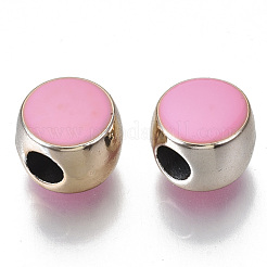 UVメッキアクリルヨーロッパのビーズ  エナメル  大穴ビーズ  フラットラウンド  ミックスカラー  ライトゴールド  12x10mm  穴：4.5mm&nbsp;OACR-T005-105LG
