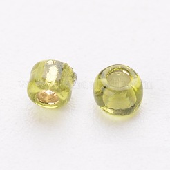 （詰め替えサービスあり）ガラスシードビーズ12/0個  銀並ぶ丸い穴  ラウンド  黄色いゴリーン  2mm  穴：1mm  約12 G /袋&nbsp;SEED-C014-2mm-24