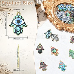 15本15色プリントアロイペンダント  ハムサの手のチャーム  ミックスカラー  23x18x2mm  穴：1.4mm  1pc /カラー&nbsp;ENAM-YW0006-44