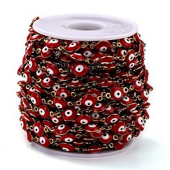 304ステンレススチールリンクチェーン  エナメルとスプールで  ハンダ付け  レッド  14.8x8x3.8mm  32.8フィート（10m）/ロール&nbsp;CHS-L026-02G-02