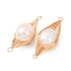 Copper Herringbone Wire-Wrapped Natural Pearl Potato Links Connector Charms&nbsp;KK-Z152-03G-02