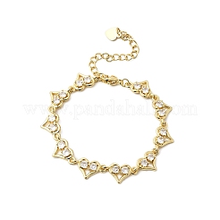 Heart Brass Micro Pave Cubic Zirconia Link Chain Bracelets&nbsp;BJEW-L715-01G-01