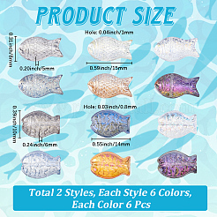 72 個 12 スタイル電気メッキガラスビーズ  ABカラーメッキ＆レインボーメッキ  魚  ミックスカラー  10~15x8~10x5~6mm  穴：0.8~1mm  6個/スタイル&nbsp;EGLA-PA0001-24