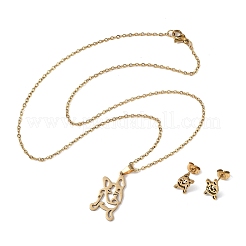 Hollow French Bulldog 201 Stainless Steel Pendant Necklaces & Stud Earrings Sets for Women&nbsp;SJEW-Q025-06G