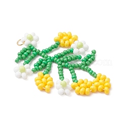 シードガラスビーズの大きなペンダント3個  花  ミックスカラー  50.5x30.5x3.5mm  穴：2.5mm&nbsp;PALLOY-MZ00877