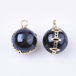 クリアガラスペンダント  真鍮パーツ  ラウンド  ライトゴールド  ミックスカラー  17x13x12.5mm  穴：2mm&nbsp;GLAA-T007-04-M