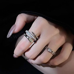 女性用合金ラインストーンオープンカフリング2個  プラチナ  内径：17mm&nbsp;FS-WG28DEF-03