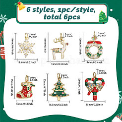6Pcs 6 Styles Christmas Theme Brass Rhinestone Pendants&nbsp;KK-CA0003-79