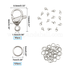 304ステンレススチール製ロブスタークロウ留め金  オープン丸カン付き  ステンレス鋼色  6.8x5.2x1.1cm&nbsp;STAS-PH0019-52P