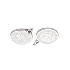 変色しない304ステンレススチールチャーム  丸カン付き  虎とフラットラウンド  ステンレス鋼色  15x13x1.5mm  丸カン：4x1ミリ  2.5mm内径&nbsp;STAS-N097-158P