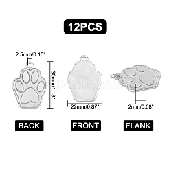304ステンレスペンダント  犬の足跡  ステンレス鋼色  30x22x2mm  穴：2.5mm  12個/箱&nbsp;STAS-UN0018-65P