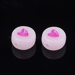蓄光アクリルビーズ  ハート付きフラットラウンド  ミックスカラー  7x3.5~4mm  穴：1.2mm  約3590個/500g&nbsp;MACR-S273-26