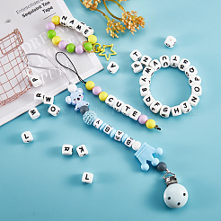 20Pcs White Cube Letter Silicone Beads 12x12x12mm Square Dice Alphabet Beads with 2mm Hole Spacer Loose Letter Beads for Bracelet Necklace Jewelry Making&nbsp;JX432W